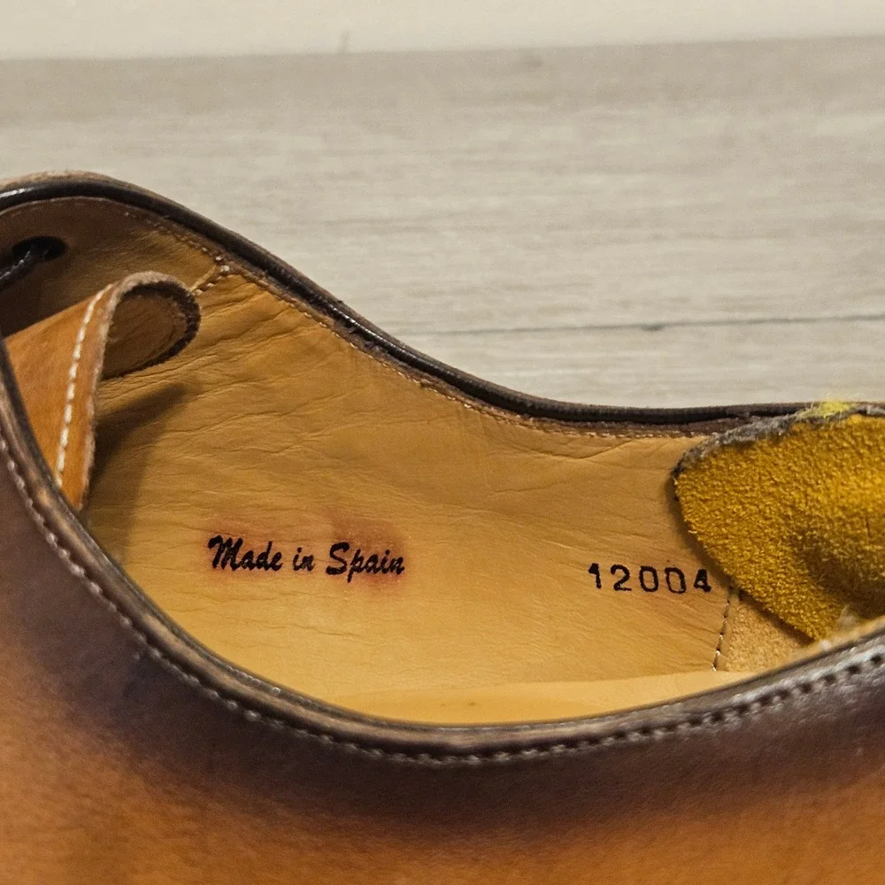 Mezlan S108 Mens Brown Patina Asymmetrical Oxford Leather Square Toe Spain 9.5 M